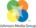 Logo of Johnson Media Group featuring four overlapping circles in green, yellow, blue, and orange with a white star shape in the center, and the company name below the design.